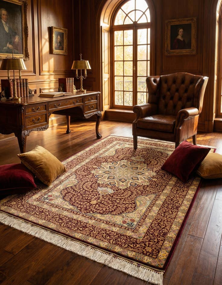 Detail image of 3' 5 x 4' 11 Ghom Silk Rug