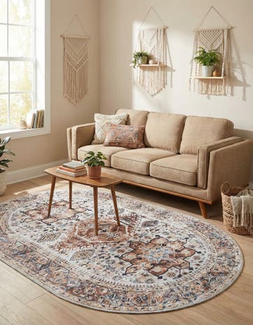 Ivory Almond Washable Yara Oval Rug