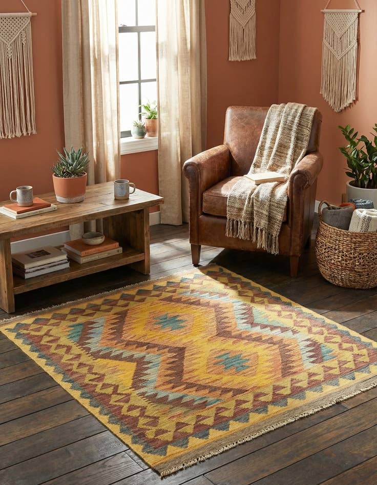 Detail image of 3' 2 x 3' 7  Hand Woven Kilim Maymana Wool Square Rug