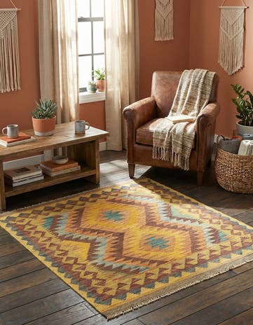 3' 2 x 3' 7 Hand Woven Kilim Maymana Wool Square Rug