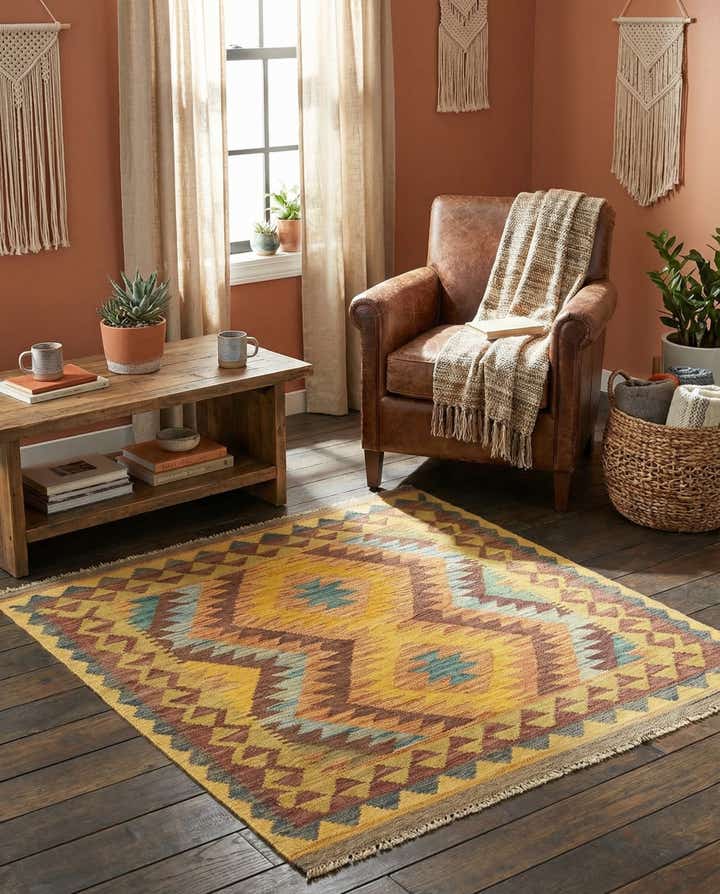 3' 2 x 3' 7 Hand Woven Kilim Maymana Wool Square Rug