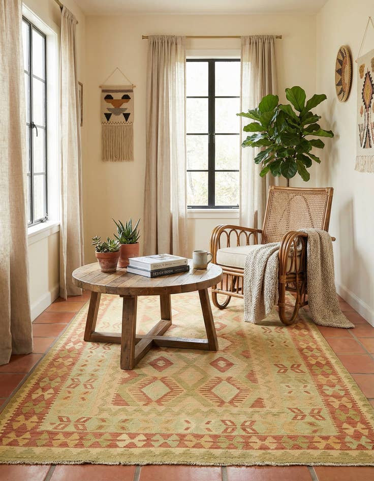 Detail image of 4' 8 x 6' 7  Hand Woven Kilim Waziri Wool Rug