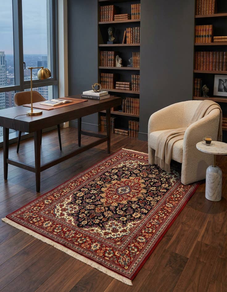 Detail image of  4' 9 x 7' 5  Hand Knotted Qom Persian Rug