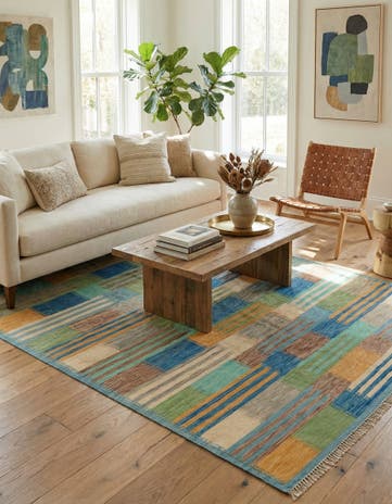 6' 9 x 10' Hand Woven Kilim Modern Wool Rug