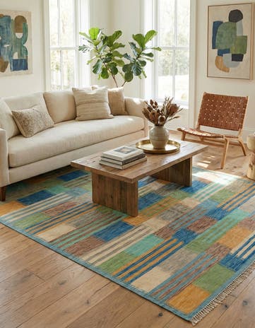 6' 9 x 10' Hand Woven Kilim Modern Wool Rug