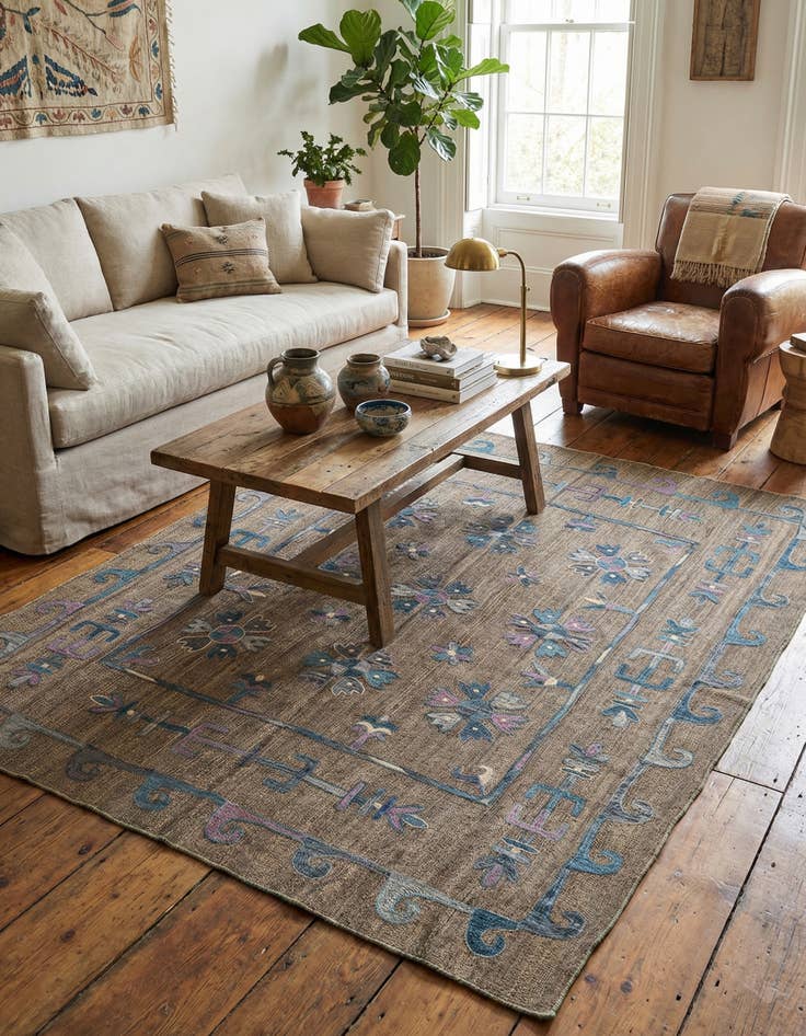 Detail image of 5' 2 x 6' 2  Hand Woven Kilim Suzani Wool Rug