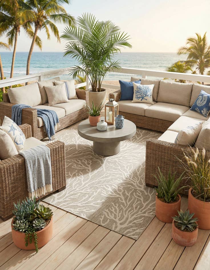 Detail image of 10' x 10'  Washable Coastal Indoor / Outdoor Square Rug