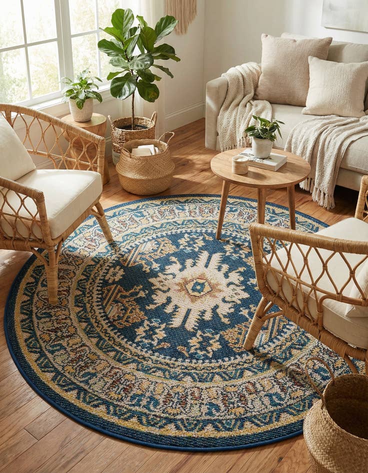 Detail image of 4' x 4'  Washable Baja Indoor / Outdoor Round Rug