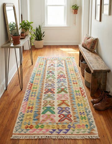 3' 4 x 6' 7 Hand Woven Kilim Maymana Wool Runner Rug