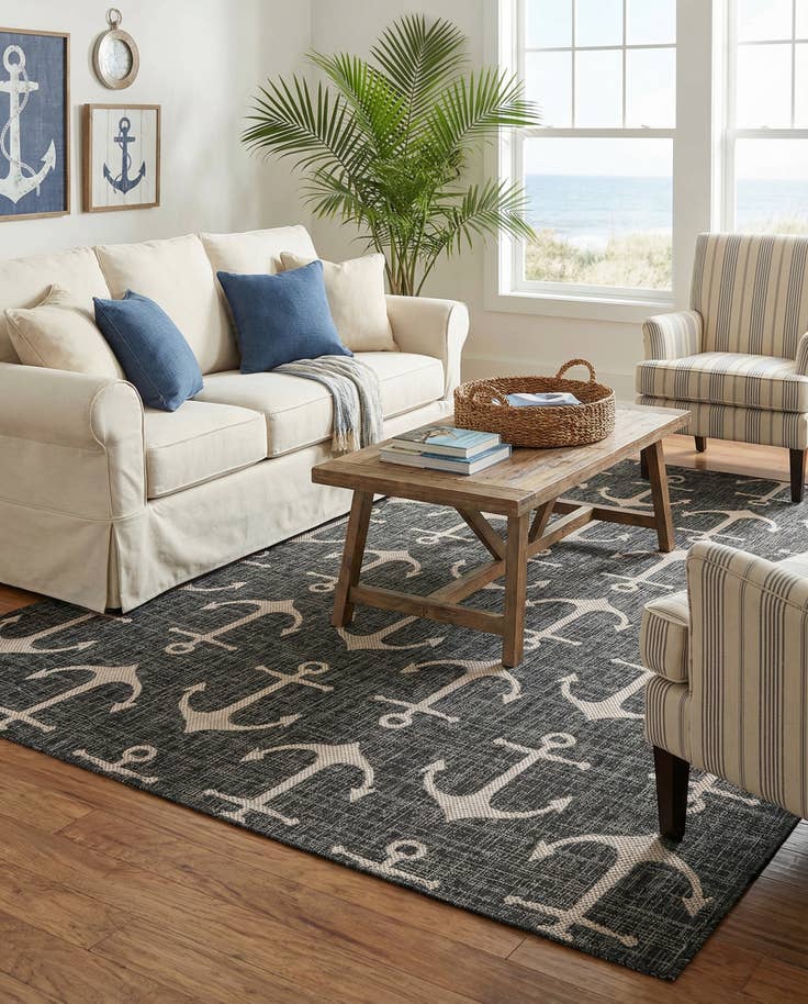 Detail image of 7' 10 x 11' Easy-Clean Coastal Indoor / Outdoor Rug