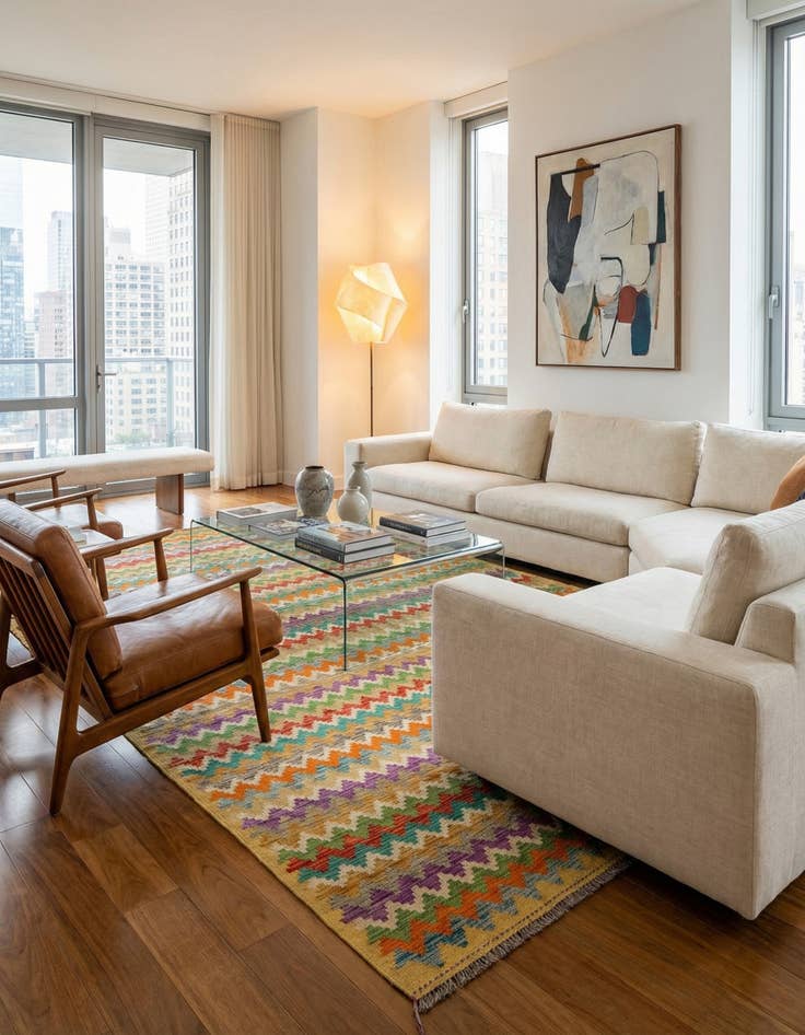 Detail image of 6' 6 x 9' 8  Hand Woven Kilim Modern Wool Rug