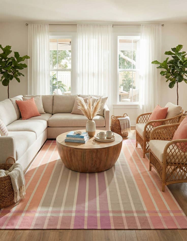 Detail image of 9' x 12' Easy-Clean Striped Indoor / Outdoor Rug
