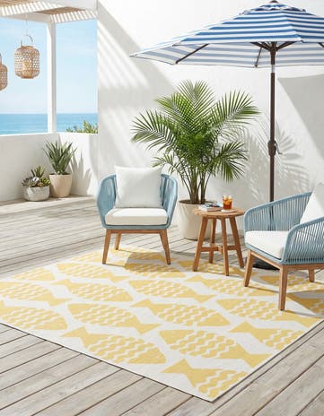 Yellow Easy-Clean Coastal Indoor / Outdoor Square Rug