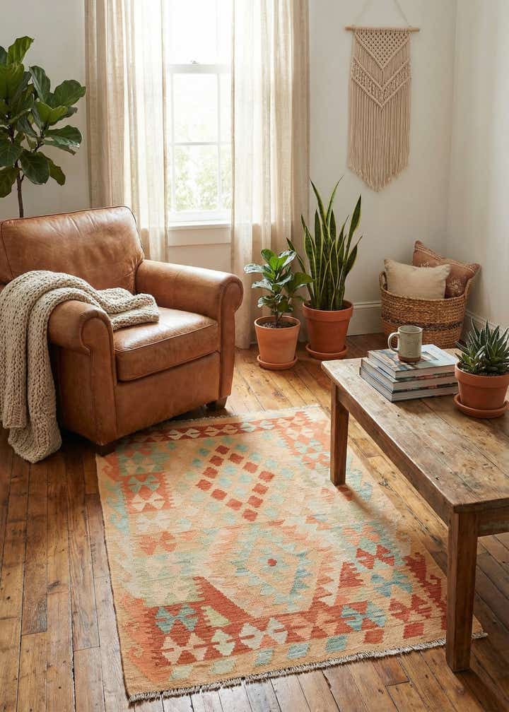 2' 10 x 4' 3 Hand Woven Kilim Waziri Wool Rug