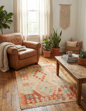 2' 10 x 4' 3 Hand Woven Kilim Waziri Wool Rug