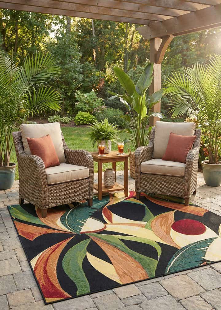 6' x 6' Easy-Clean Botanical Indoor / Outdoor Square Rug