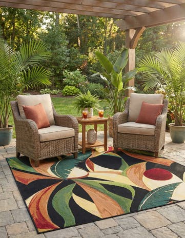 6' x 6' Easy-Clean Botanical Indoor / Outdoor Square Rug