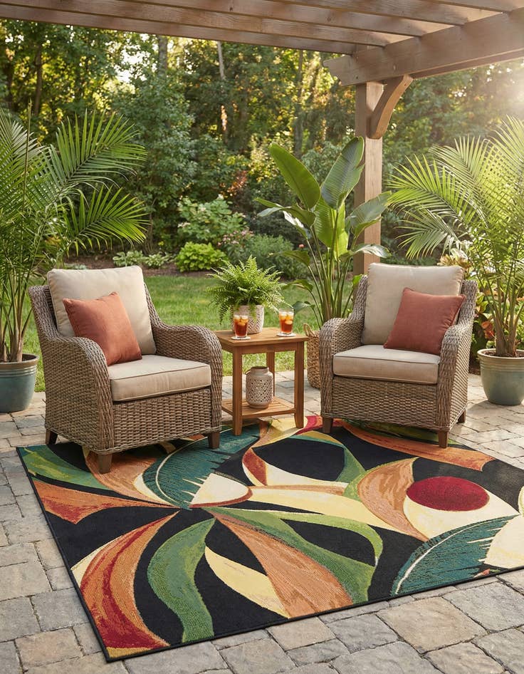 Detail image of 6' x 6'  Washable Botanical Indoor / Outdoor Square Rug