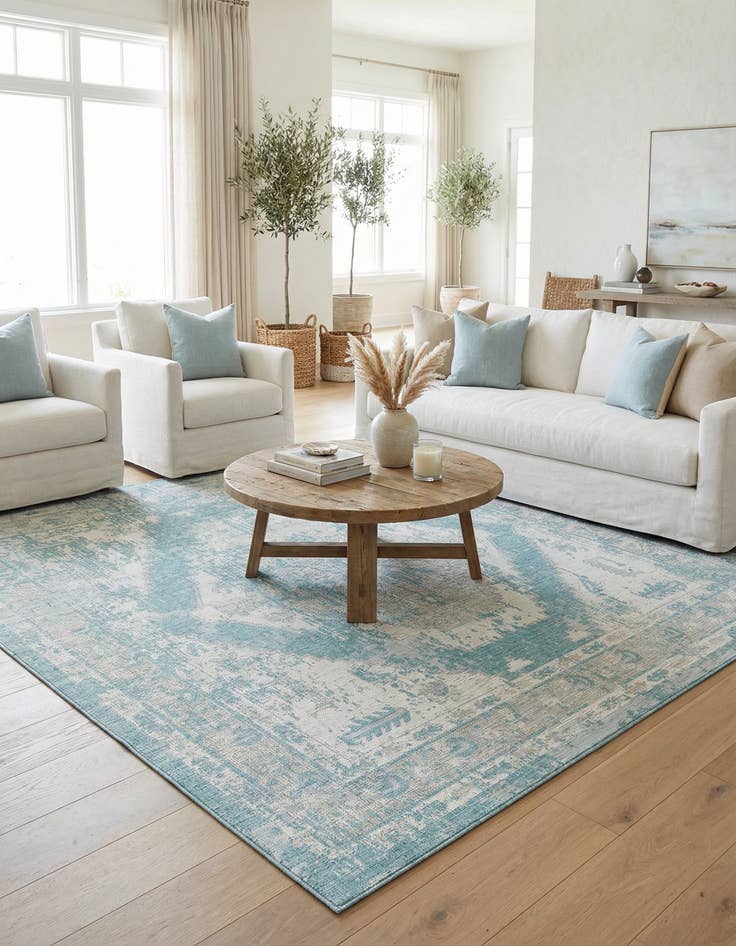 Detail image of 13' x 13'  Washable Traditional Indoor / Outdoor Square Rug