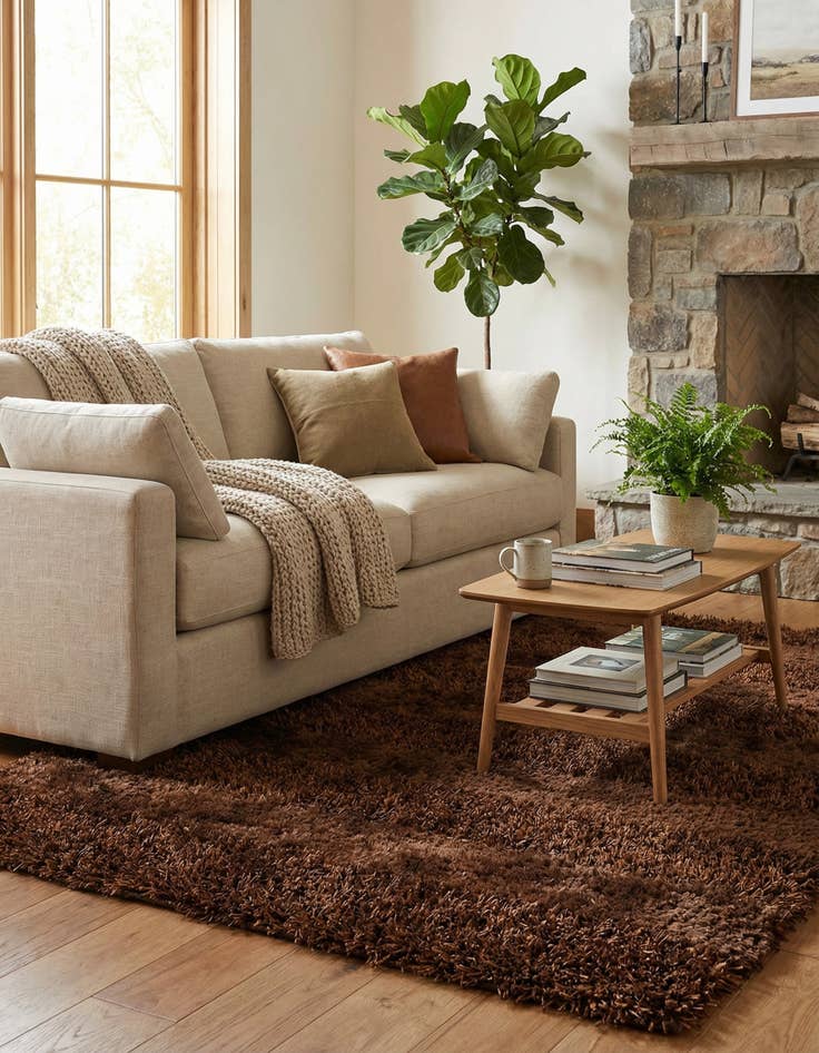 Detail image of 5' x 6' 7  Hand Knotted Solid Shag Oriental Rug