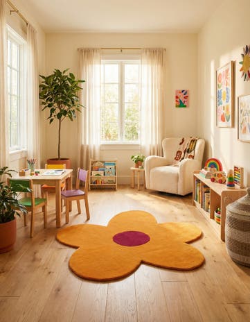 Orange Happy Rugs Funky Flower Wool Round