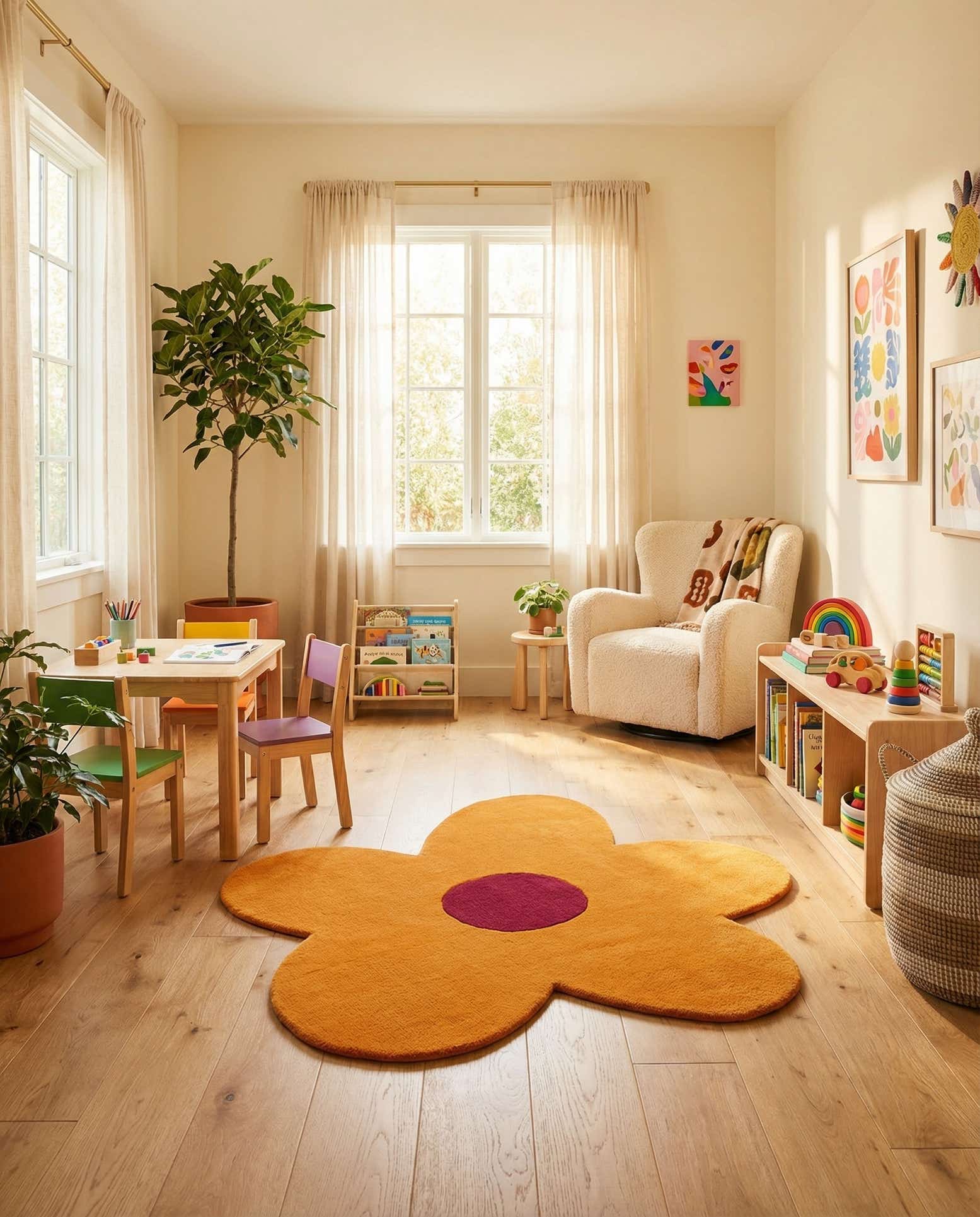 5' 1 x 5' 1 Happy Rugs Funky Flower Wool Round