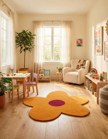 Orange Happy Rugs Funky Flower Wool Round