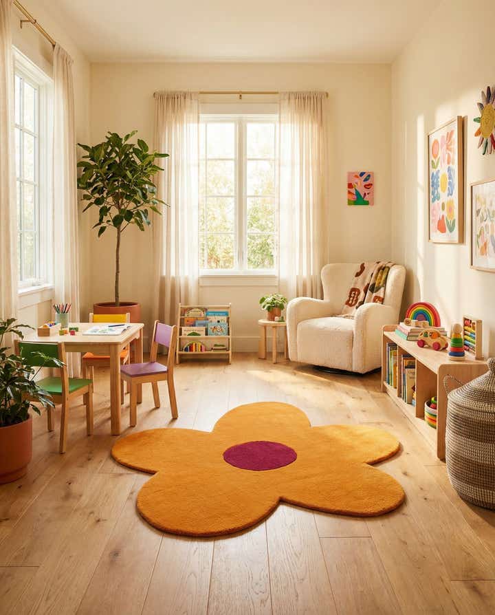5' 1 x 5' 1 Happy Rugs Funky Flower Wool Round