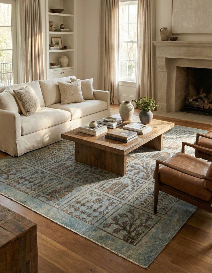 Detail image of 4' 6 x 5' 7  Hand Knotted Ultra Vintage Persian Wool Rug