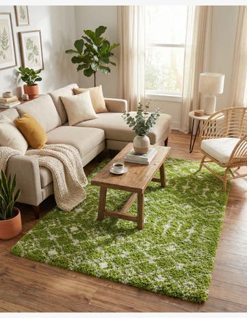 Green Moroccan Trellis Shag Rug