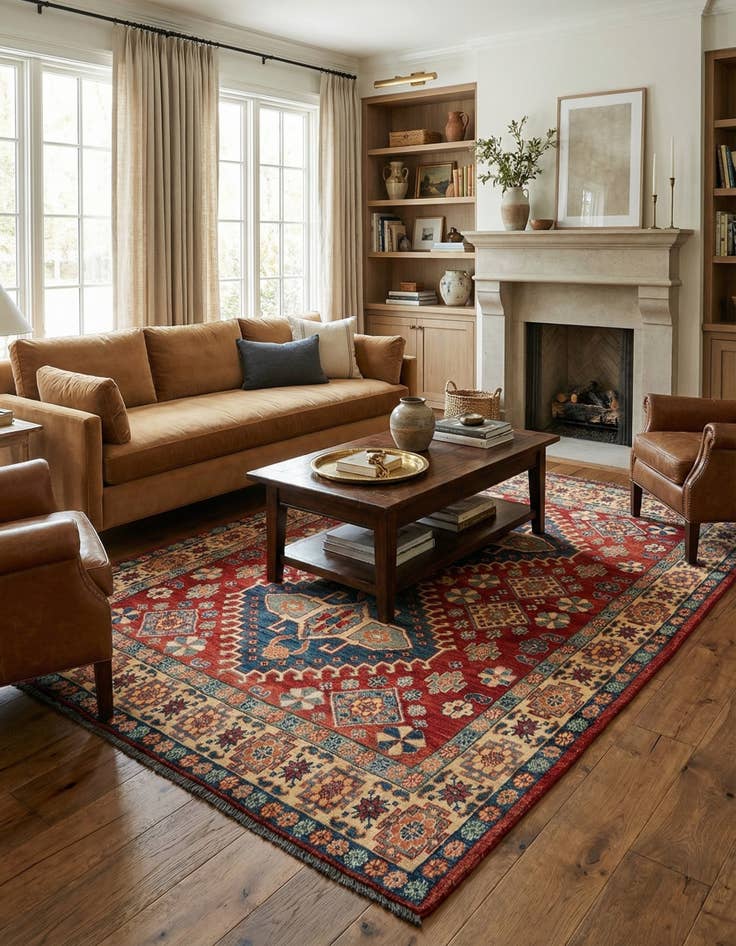 Detail image of  4' 11 x 6' 11  Hand Knotted Ziegler Wool Rug