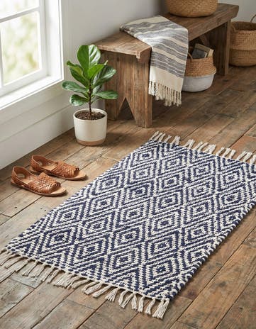 White Navy Hand Woven Braided Jute Rug