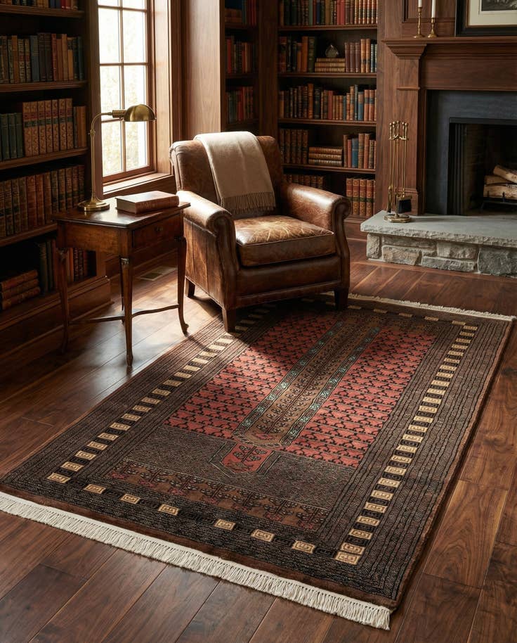Detail image of 4' 3 x 5' 11 Hand Knotted Bokhara Oriental Wool Rug