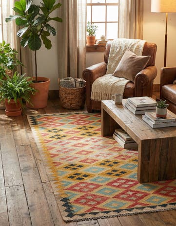3' 4 x 6' 6 Hand Woven Kilim Maymana Wool Rug