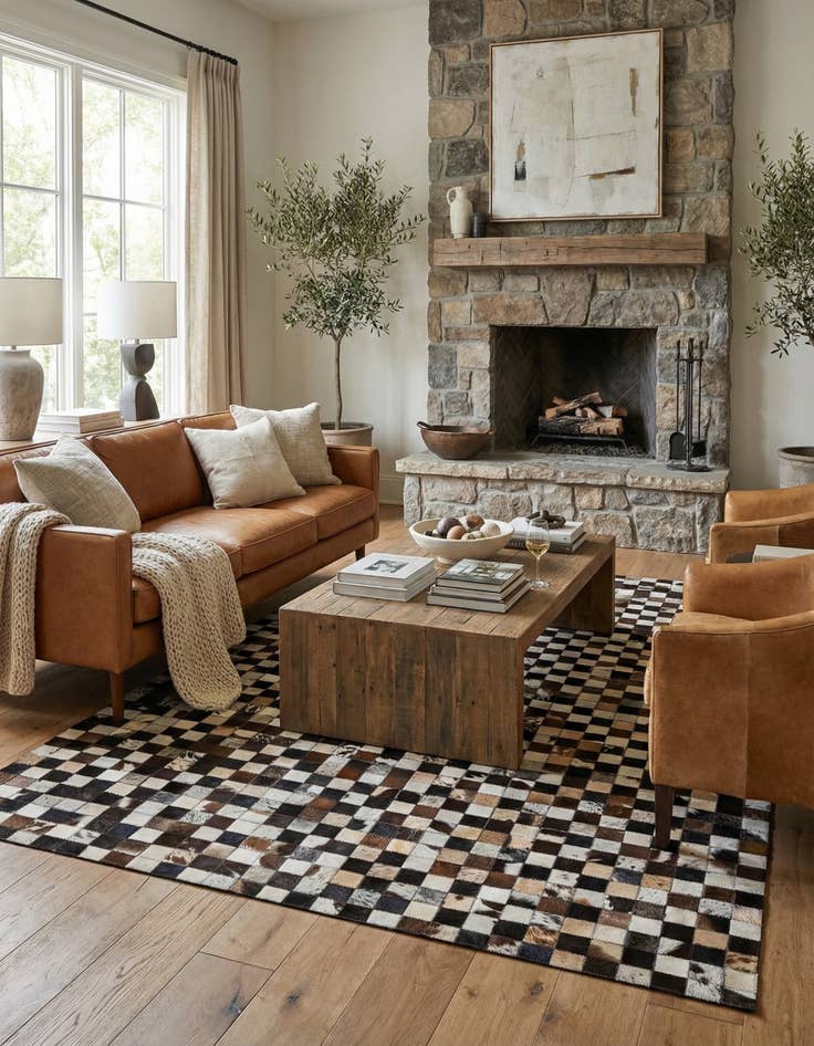 Detail image of  5' 2 x 8' 2 Cowhide Leather Rug