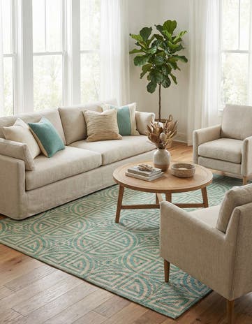 Blue and Ivory Hand Woven Chenille Jute Rug