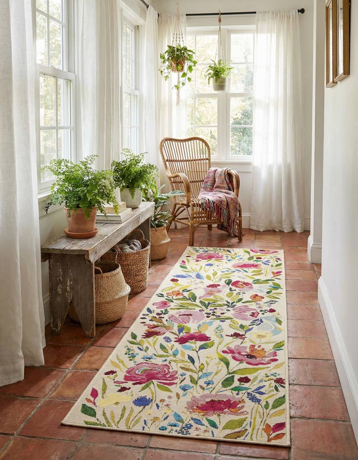 Detail image of 2' x 6' Easy-Clean Botanical Indoor / Outdoor Runner Rug