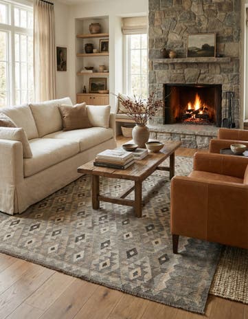 7' x 9' 8 Hand Woven Kilim Maymana Wool Rug