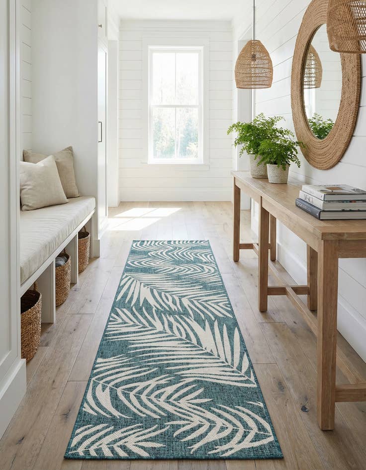 Detail image of  2' 7 x 10'  Washable Botanical Indoor / Outdoor Runner Rug