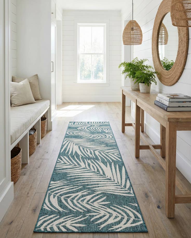 Detail image of 2' 7 x 10' Easy-Clean Botanical Indoor / Outdoor Runner Rug