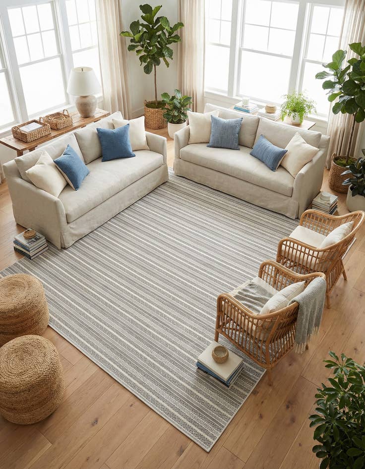 Detail image of 10' x 10'  Washable Striped Indoor / Outdoor Square Rug
