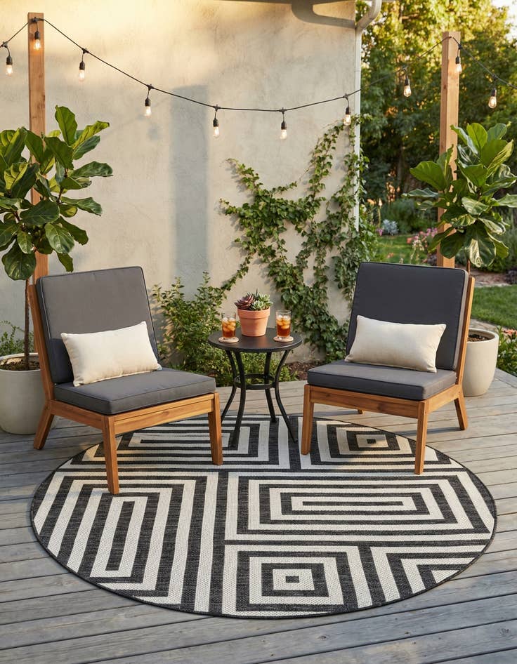 Detail image of 6' x 6' Easy-Clean Modern Indoor / Outdoor Round Rug