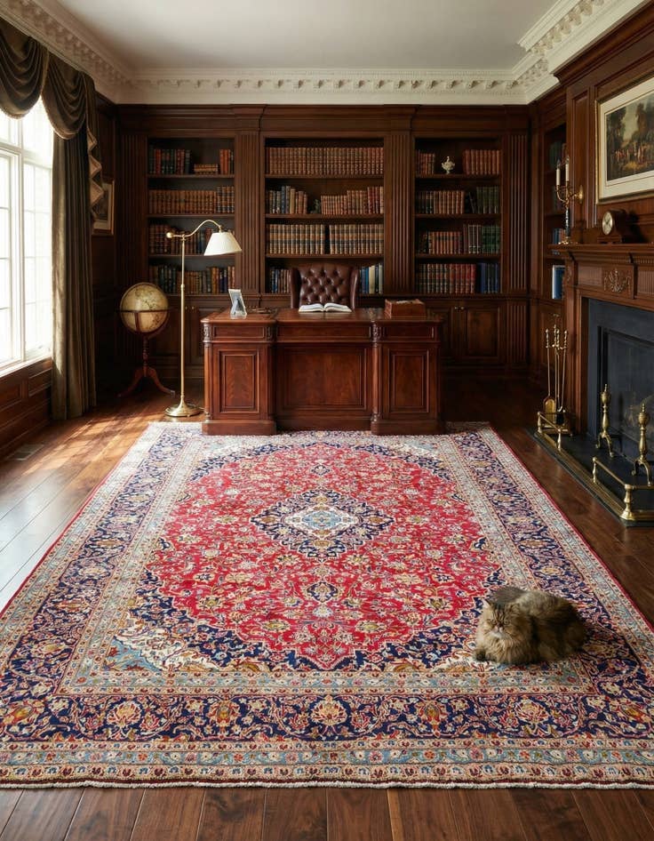 Detail image of 9' 9 x 13'  Hand Knotted Kashan Persian Wool Rug