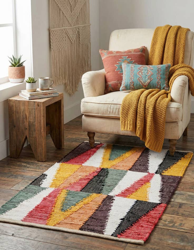 Detail image of  2' x 3' 1  Hand Braided Chindi Cotton Rug