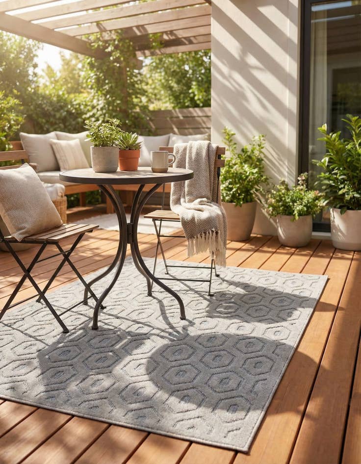 Detail image of 2' x 3'  Washable Trellis Textured Indoor / Outdoor Rug