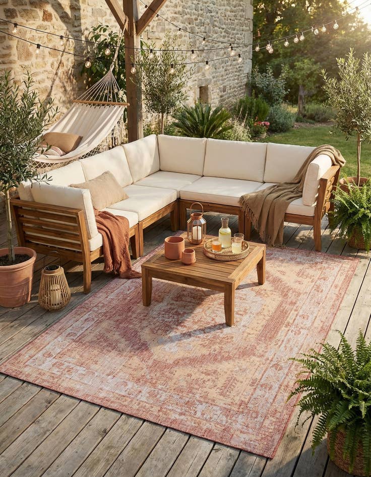 Detail image of  9' x 12'  Washable Traditional Indoor / Outdoor Rug