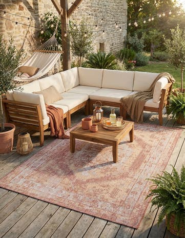 Rust Red Easy-Clean Traditional Indoor / Outdoor Rug