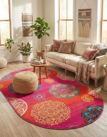 Rust Red Azalea Oval Rug