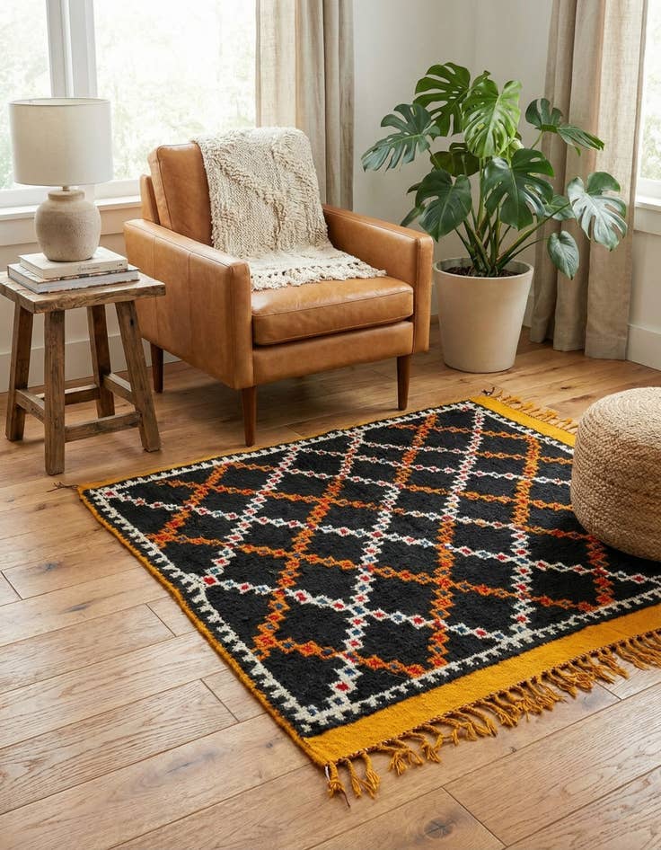 Detail image of 3' 5 x 4' 5  Hand Knotted Moroccan Oriental Wool Rug