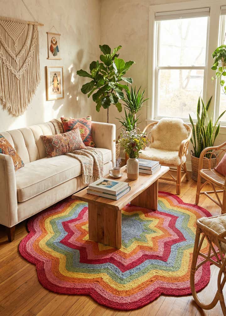 6' 1 x 6' 1 Hand Braided Happy Rugs Jawbreaker Poppy Round